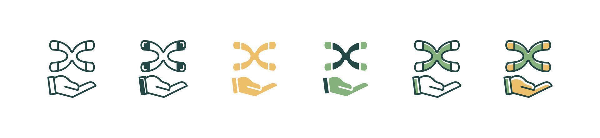 hand holding x chromosome helix dna genetic icon set medical genome molecular biotechnology signs illustration vector