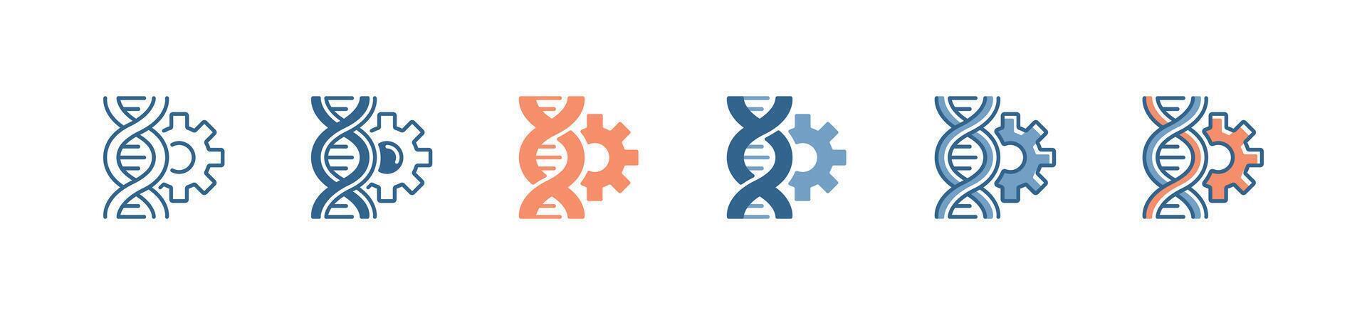 dna genetic biotechnology research with gear gene setting icon set genome molecular science custom sign illustration vector