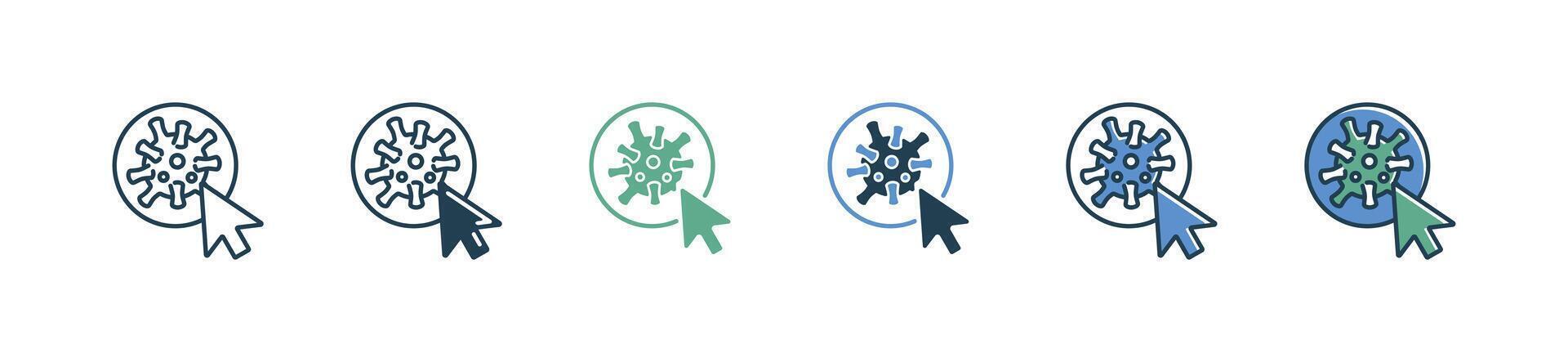 cursor pointing to corona virus icon flu pandemic microbe with arrow symbol illustration vector