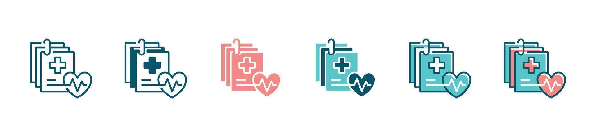 medical check-up diagnosis clipboard icon set health care cardiogram heart record illustration for web and app design vector