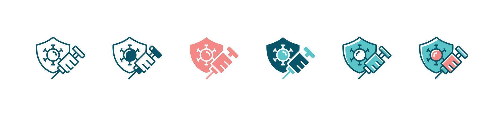 vaccination virus syringe icon set with shield medical vaccine coronavirus medicine illustration pandemic virus disease treatment symbol design vector
