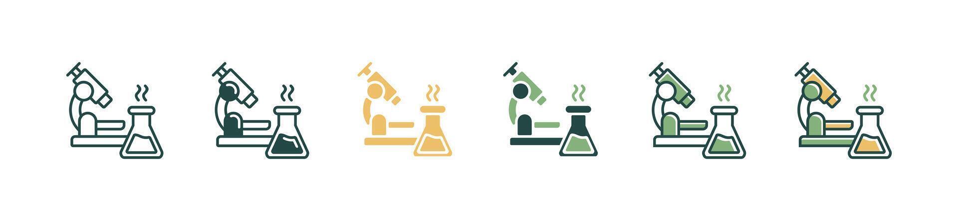 research biology microscope icon set microbiology laboratory equipment micro organism tool with chemical glassware symbol illustration vector