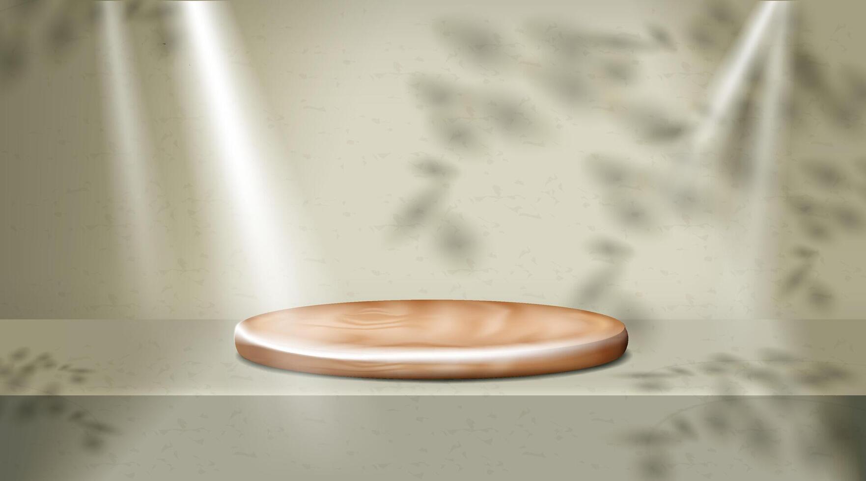 An empty wooden table with a spotlight shining on it vector