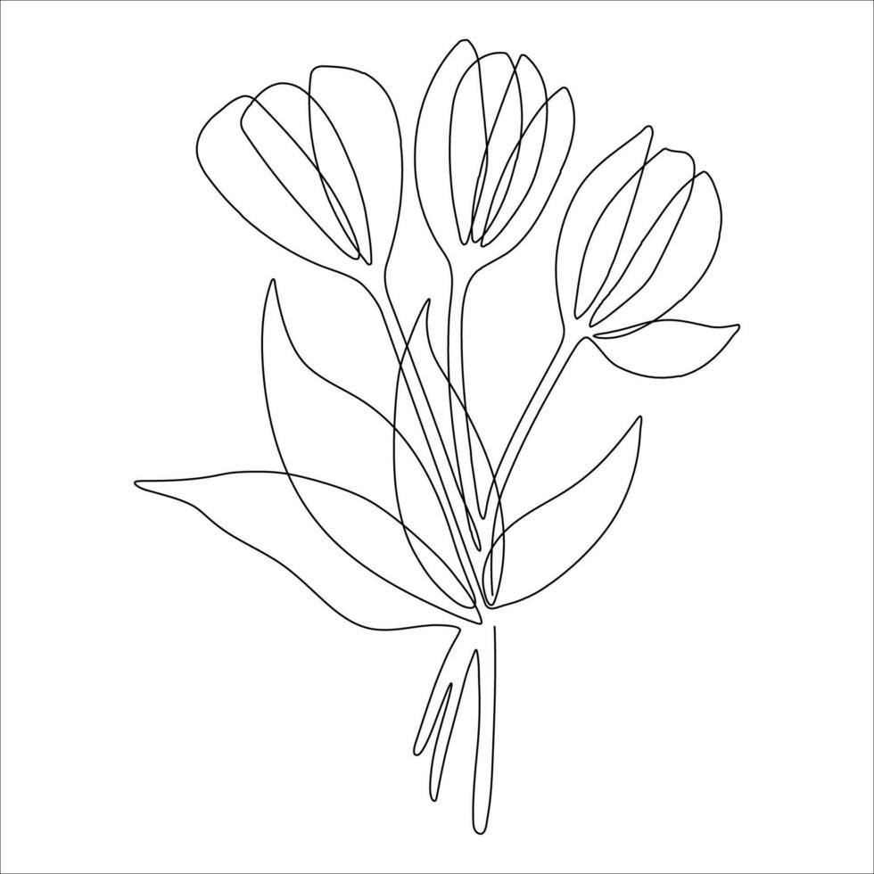 Stylized Bouquet Of Flowers Drawn With One Line vector