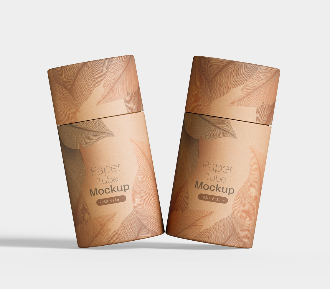 Kraft and Paper Tube Mockup Isolated on White Background, psd