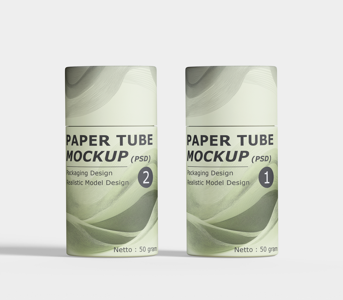 Set of kraft paper tube packages mockup on white. psd