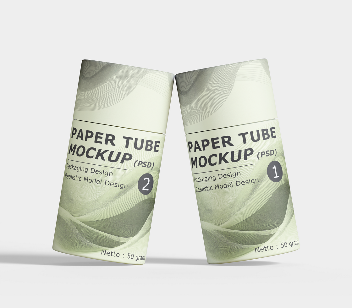Kraft paper tube packaging with cap mock up on white background psd