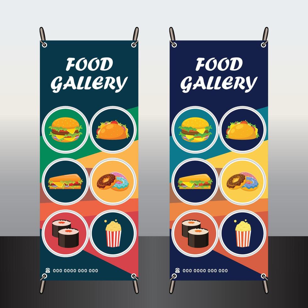 Fast-Food rollup template design set with orange, red and yellow color. marketing, business proposal, promotion, advertise, publication, new digital marketing rollup set. vector