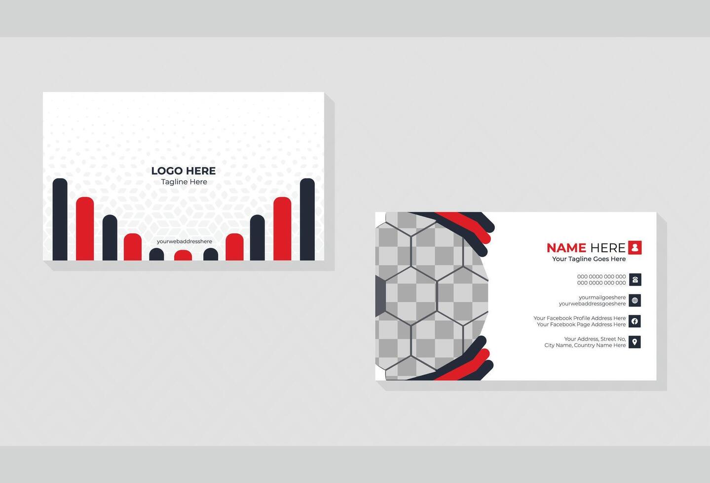 Modern Business Card template with geometric shapes, waves for business, technology. Simple and clean design with a logo and a place. vector