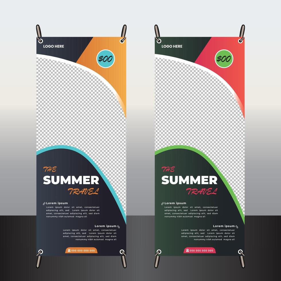 reative Business Card template with geCreative travel rollup design waves for business, technology. Simple and clean design with a logo and a place vector