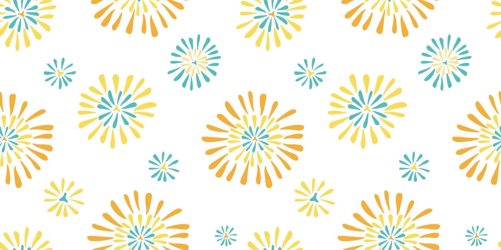 Seamless pattern with abstract flowers, sunburst shapes. vector