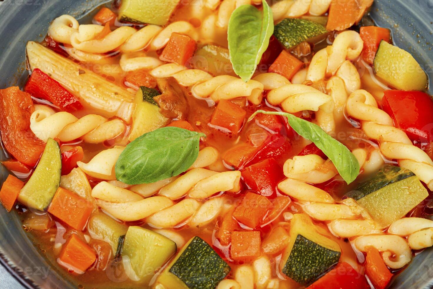 Vegetable soup with macaroni, Minestrone. photo