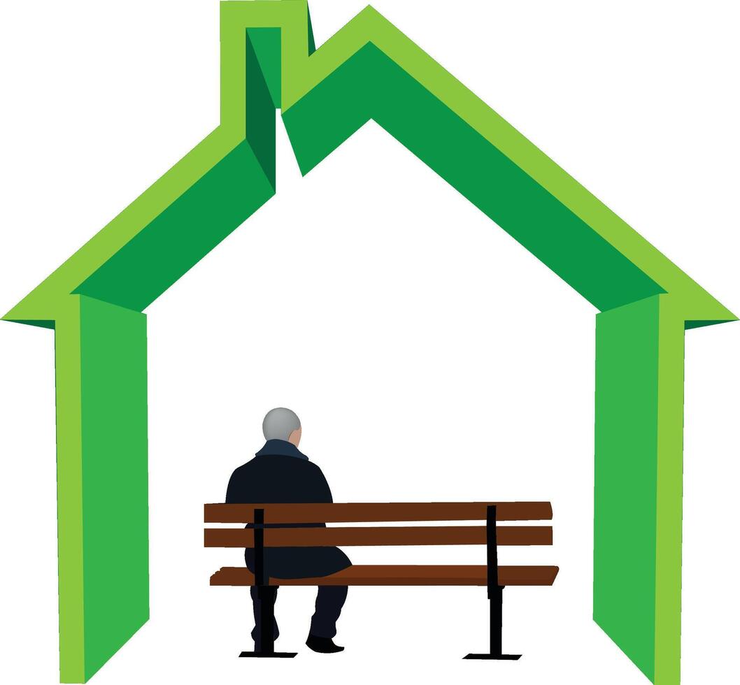 Senior man sitting on bench inside green house symbol vector