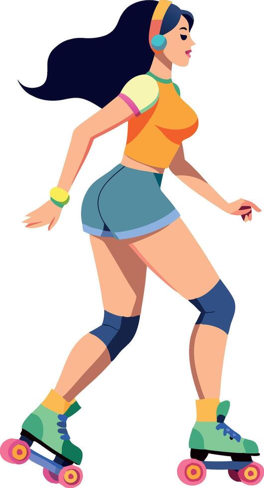 Young woman wearing protective face mask roller skating- vector