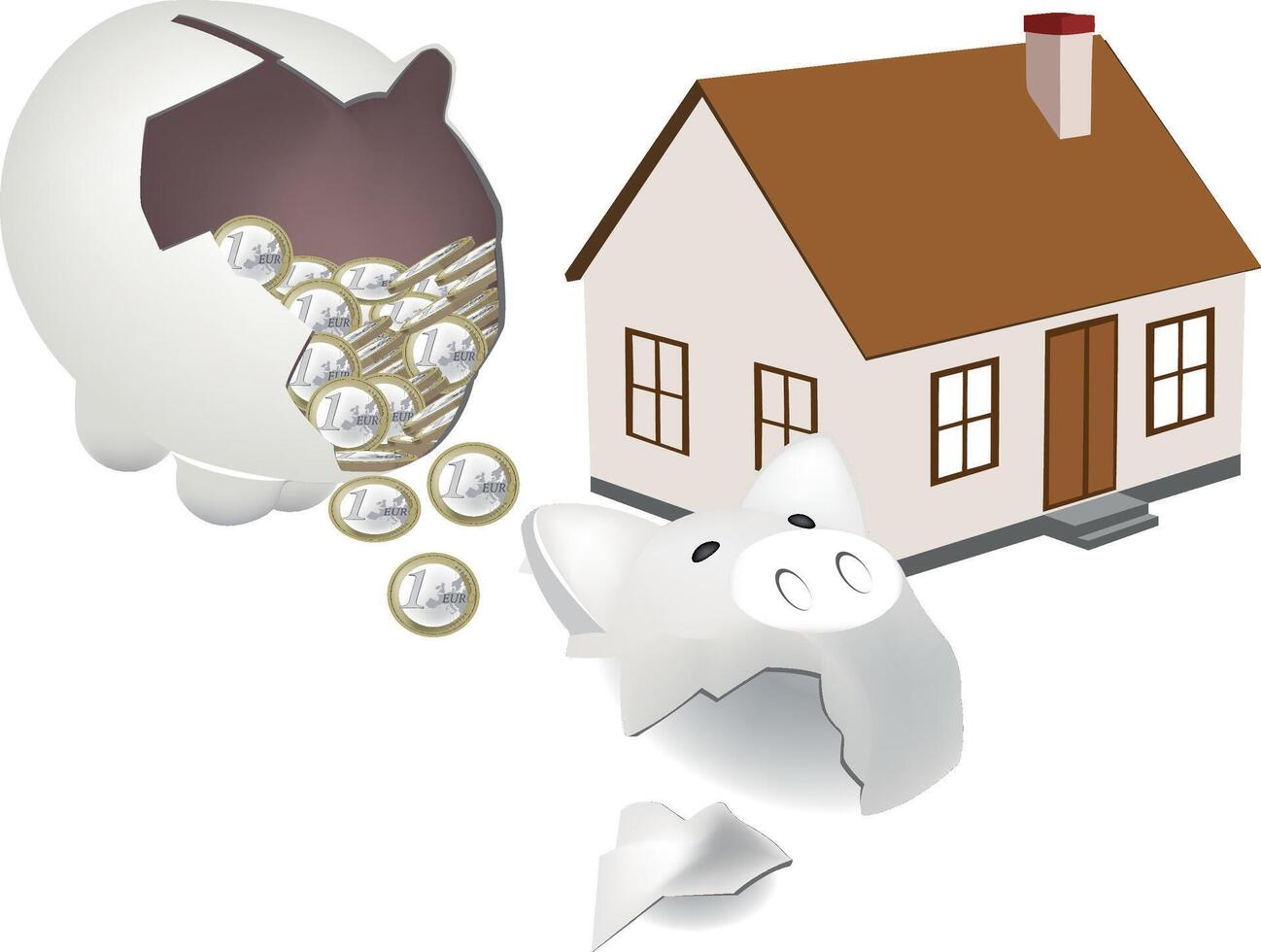 Broken piggy banks showing difficulty buying home vector
