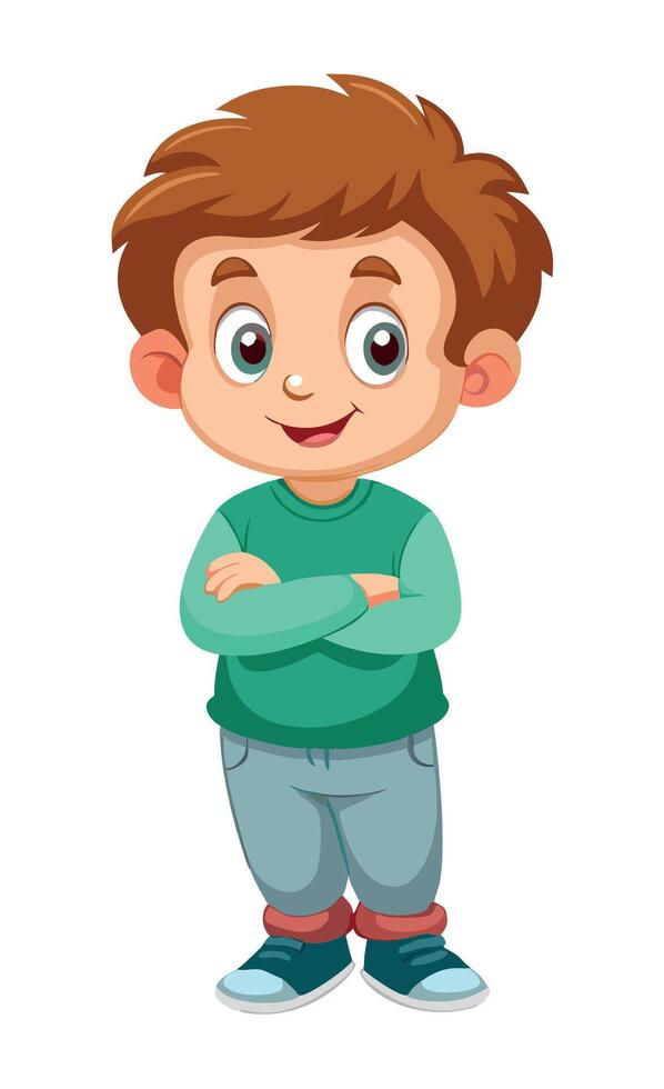 Young boy smiling and folding his arms with confidence vector