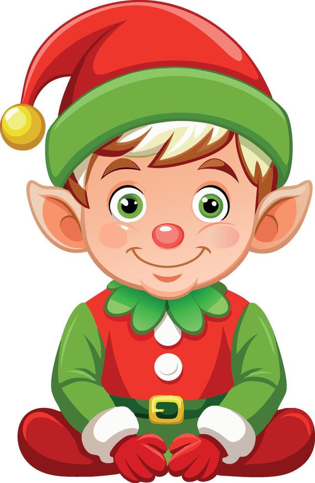 Christmas elf smiling and wearing a green and red costume vector