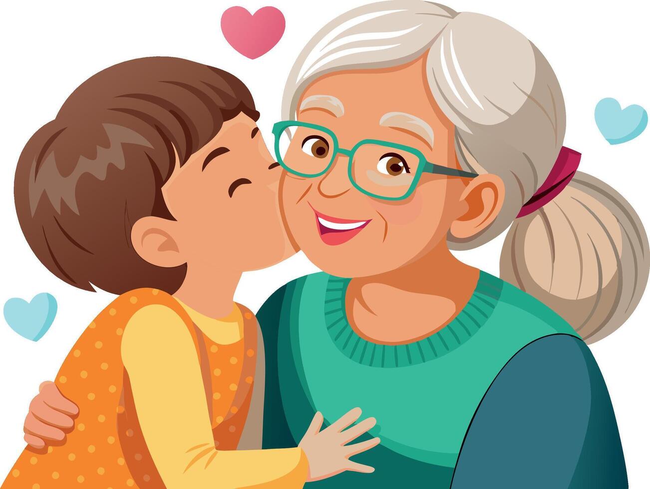 Granddaughter kissing grandmother showing love and affection vector