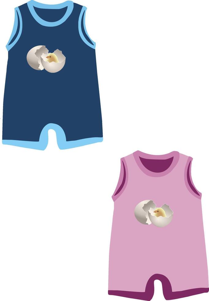 Baby rompers depicting a chick hatching from an egg vector