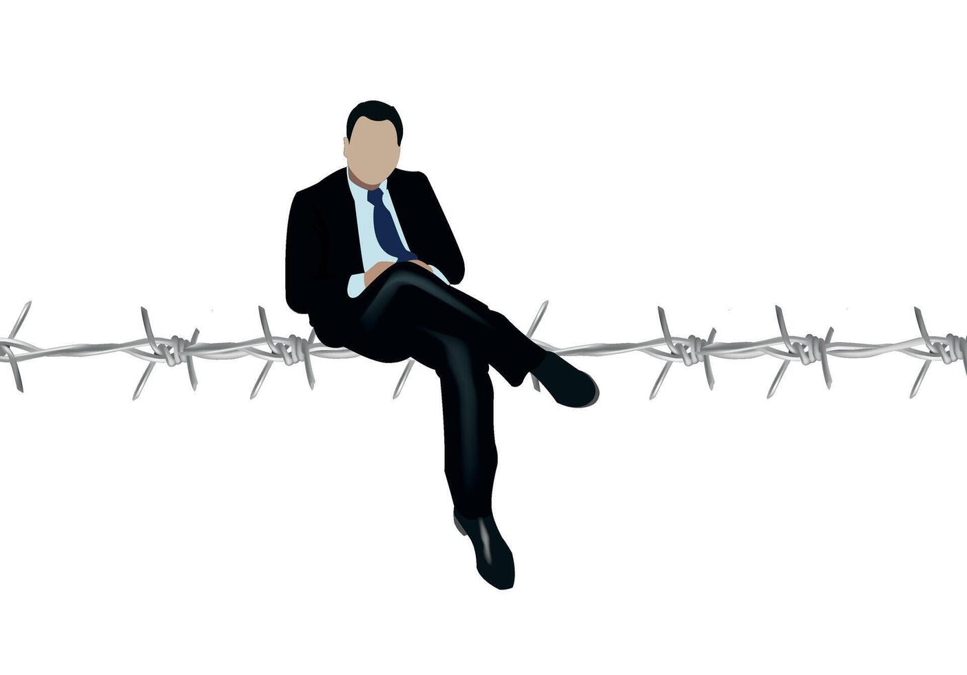 Businessman sitting on barbed wire obstacle freedom concept vector