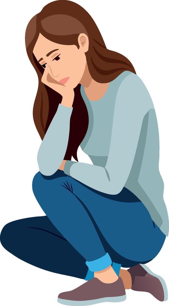 Young woman feeling sad and discouraged sitting alone vector
