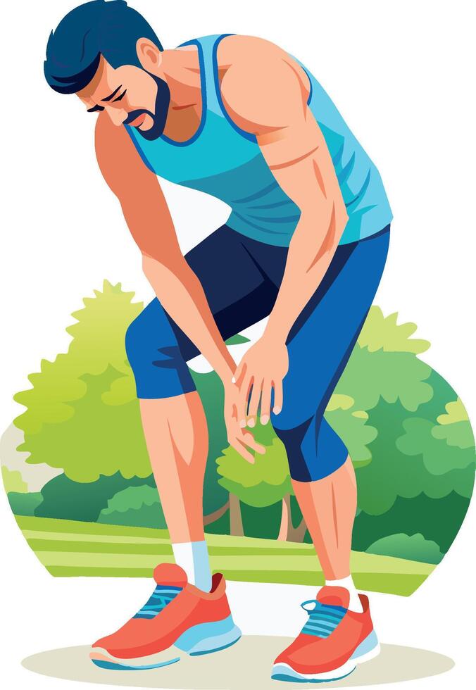 Young male runner suffering from a knee injury vector