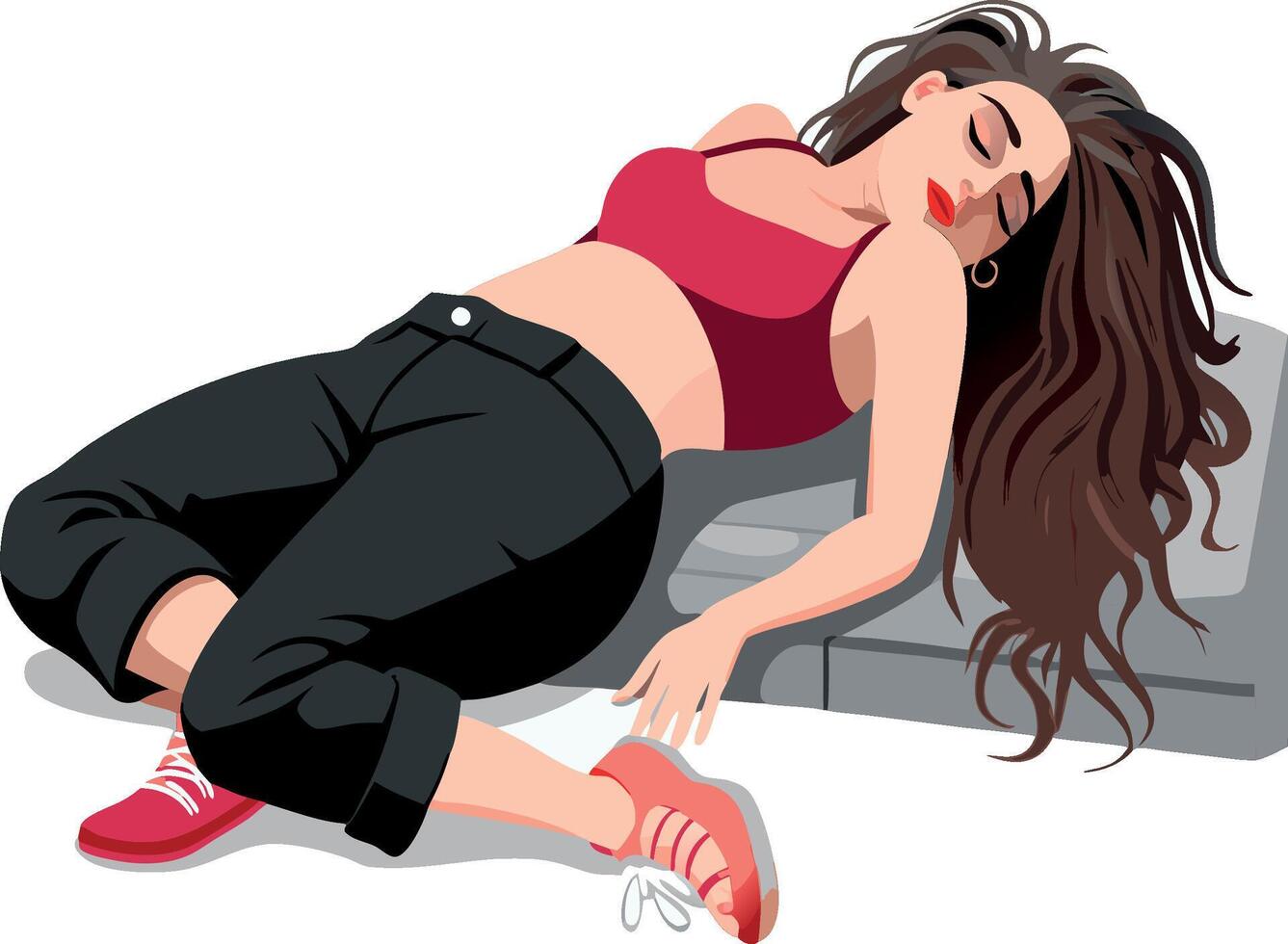 Female person lying on the ground unconscious- vector
