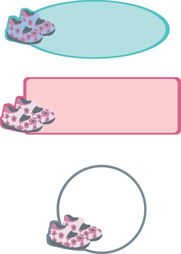 Baby girl shoes presenting blank frames for text over white background vector