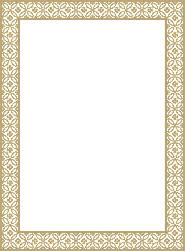 golden Chinese rectangle, frame. Square ornaments of oriental peoples, korea, taiwan, china, hong kong, indonesia vector