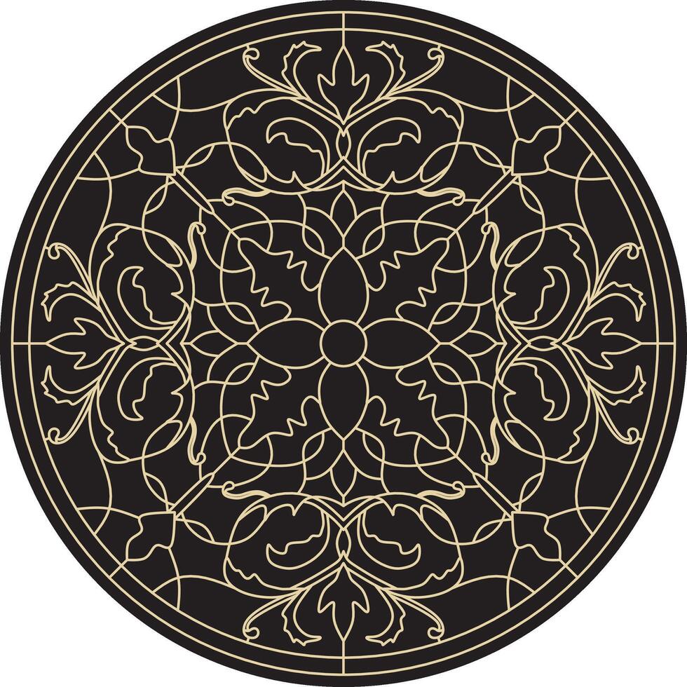 round golden classic ornament. A circle with a europe gold pattern on the black background. vector