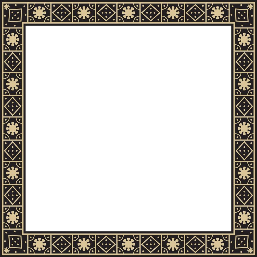 square gold with black border, frame, Pompeii. Rectangle Neopolitan ornament. Template for stained glass vector