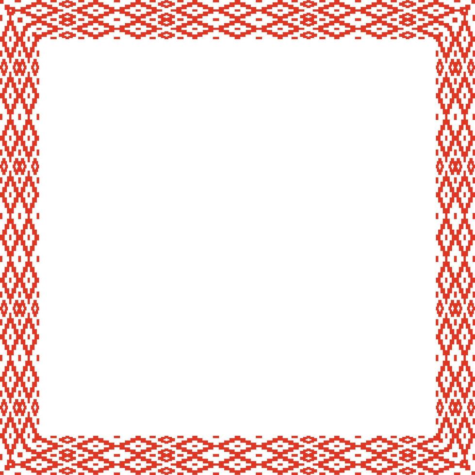 red green square belarusian national ornament frame. Ethnic pattern rectangle of Slavic peoples, Russian, Ukrainian, Serb, Pole, Bulgarian. Cross stitch template vector