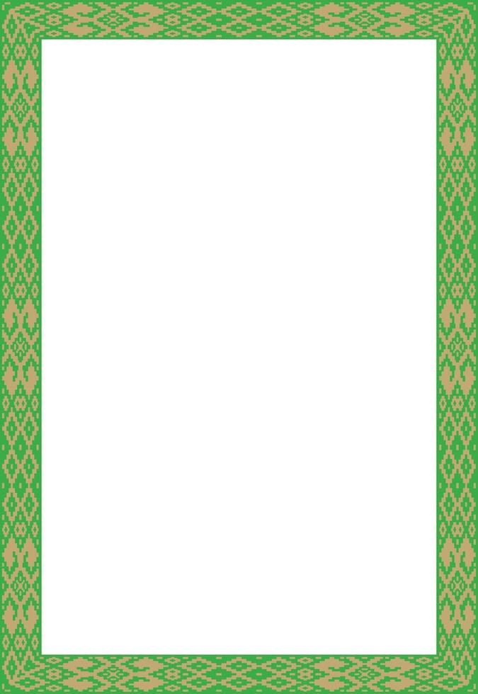 green gold square belarusian national ornament frame. Ethnic pattern rectangle of Slavic peoples, Russian, Ukrainian, Serb, Pole, Bulgarian. Cross stitch template vector