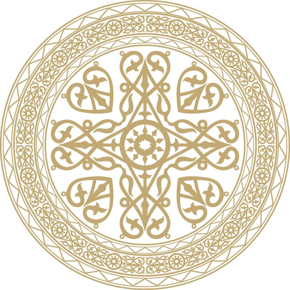 gold round Yakut ornament. Endless circle, border, frame of the northern peoples of the Far East. vector