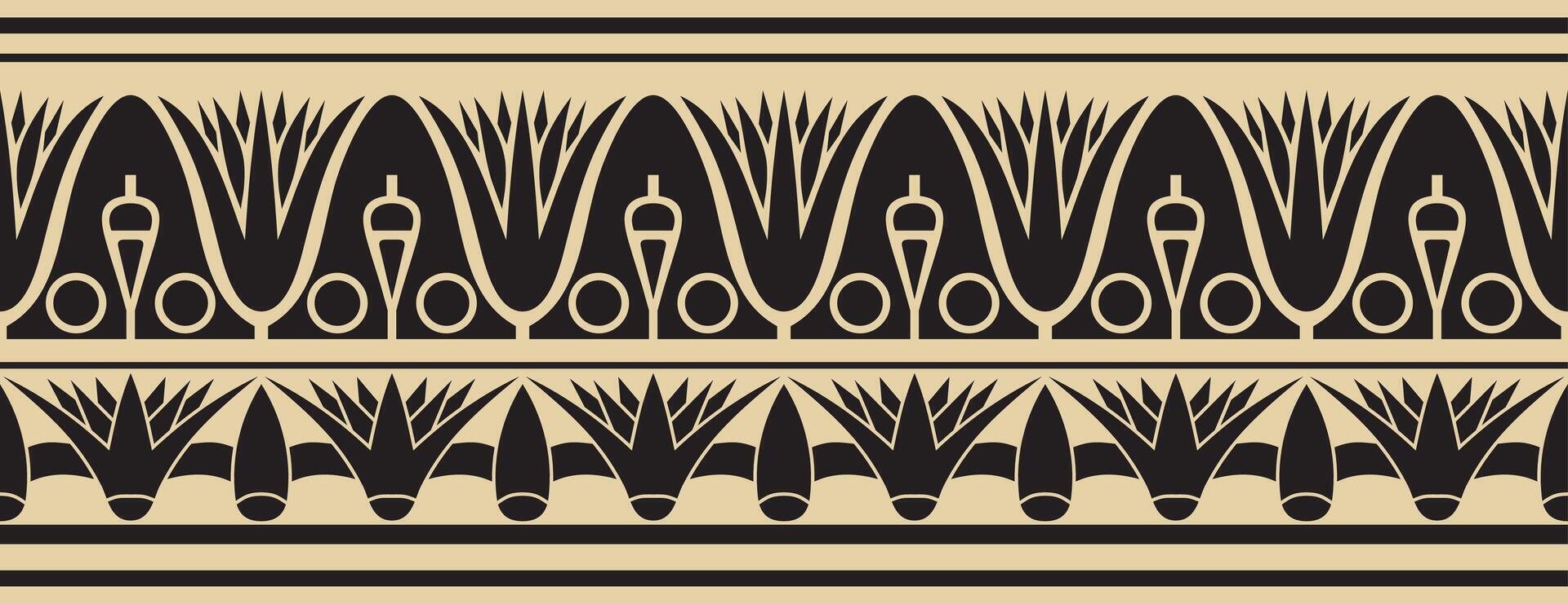 ancient gold and black Egyptian seamless ornament. Endless national ethnic border, frame. vector