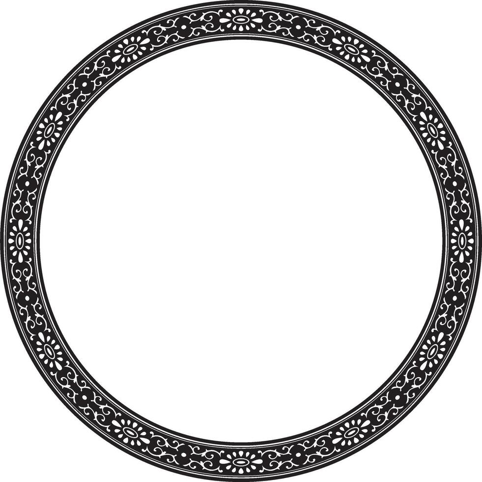black monochrome frame, border, Chinese ornament. Patterned circle, ring of the peoples of East Asia, Korea, Malaysia, Japan, Singapore, Thailand. vector