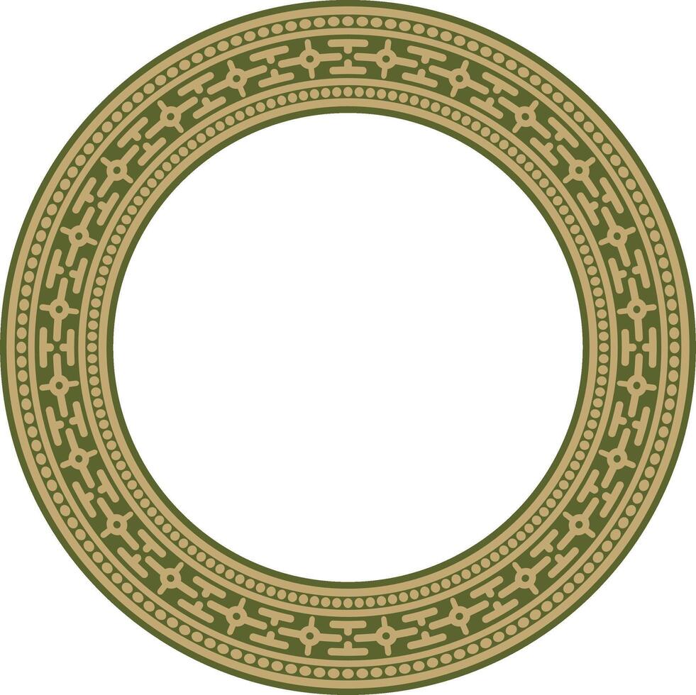 round gold with green ancient Russian ornament. Slavic border, frame. Circle, ring. Painting of the royal chambers. vector