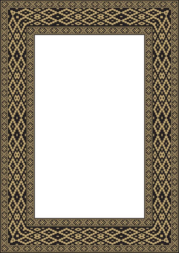 gold and black square Belarusian national ornament frame. Ethnic pattern rectangle of Slavic peoples, Russian, Ukrainian, Serb, Pole, Bulgarian. Cross stitch template vector