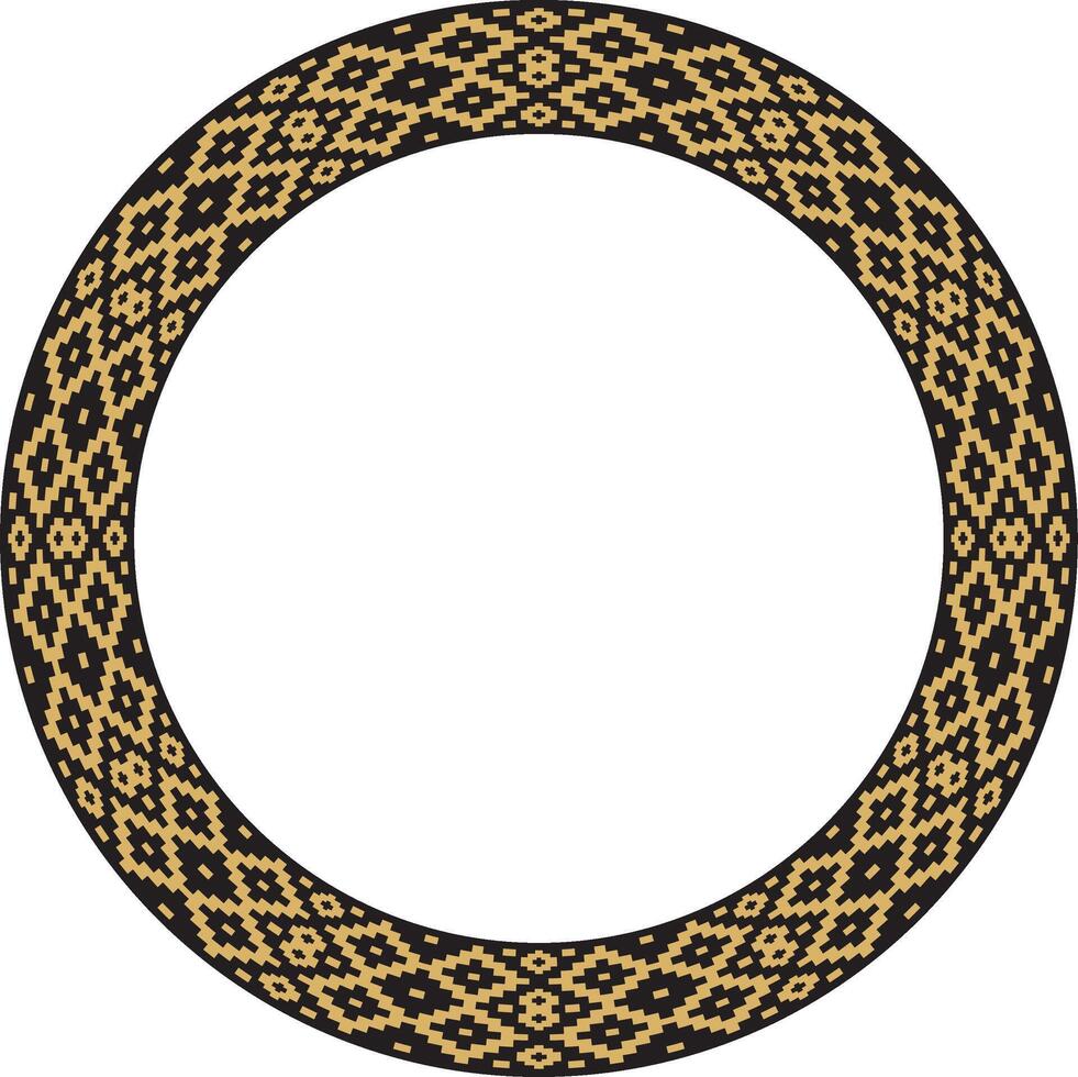 golden round Belarusian national ornament. Ethnic circle gold border, Slavic peoples frame. vector