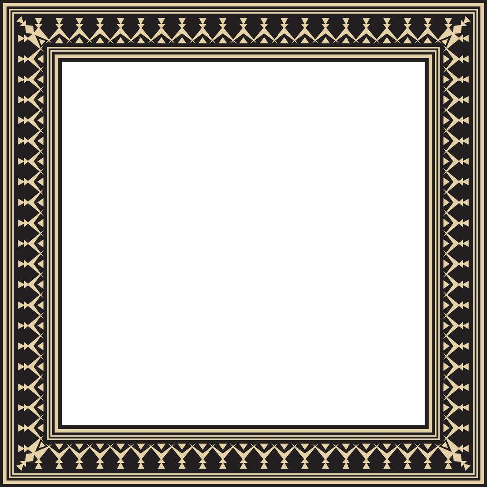 golden and black square Yakut ornament. An endless rectangular border, a frame of the northern peoples of the Far East. vector