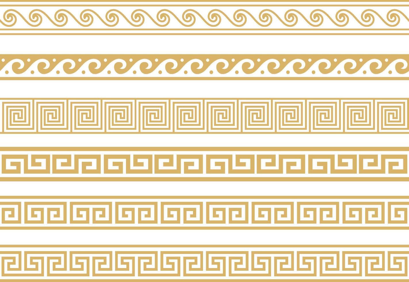 Set of seamless greek classic ornament. Pattern for a border and a frame. Ancient Greece and the Roman Empire. Endless golden meander. vector