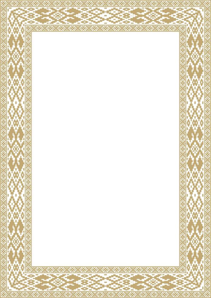 golden square belarusian national ornament frame. Ethnic pattern rectangle of Slavic peoples, Russian, Ukrainian, Serb, Pole, Bulgarian. Cross stitch template vector