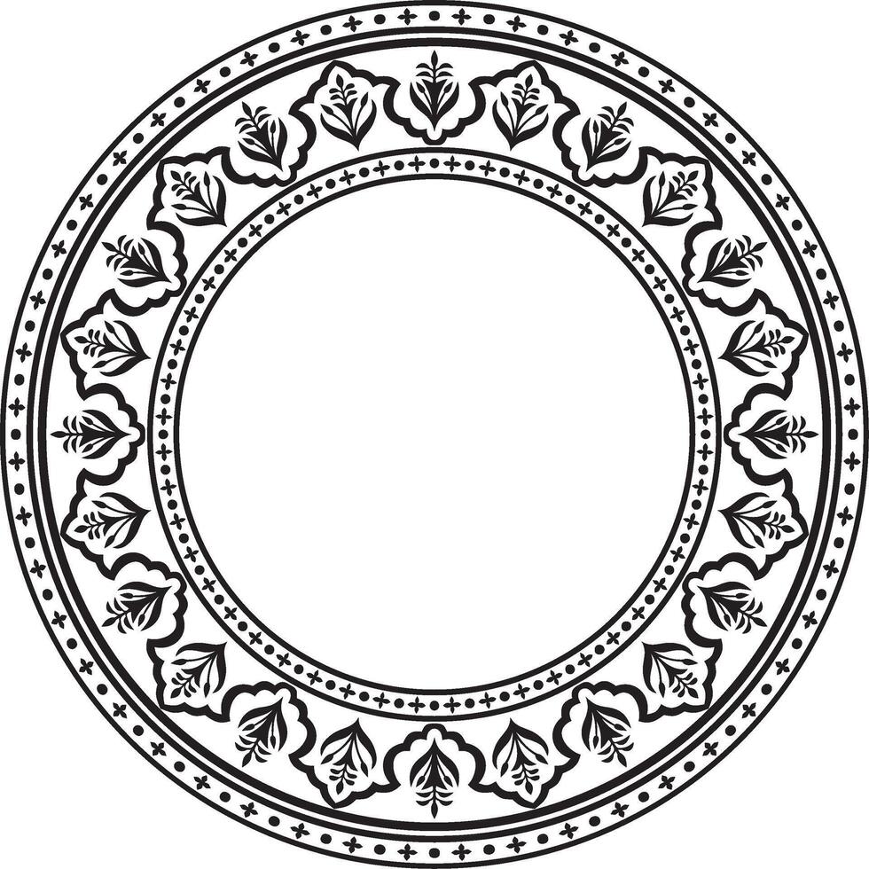 round national monochrome black ornament of ancient Persia. Iranian ethnic circle, ring, border, frame. vector