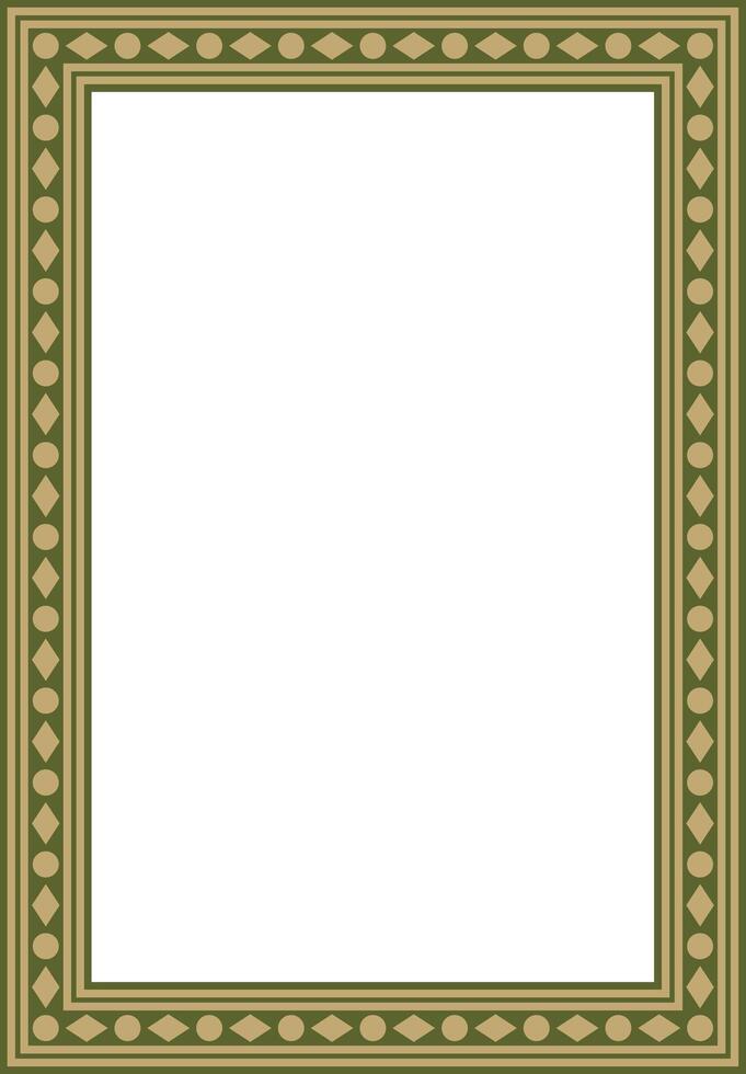square gold with green ancient Russian ornament. Slavic rectangle, border, frame. Painting of the royal chambers. vector