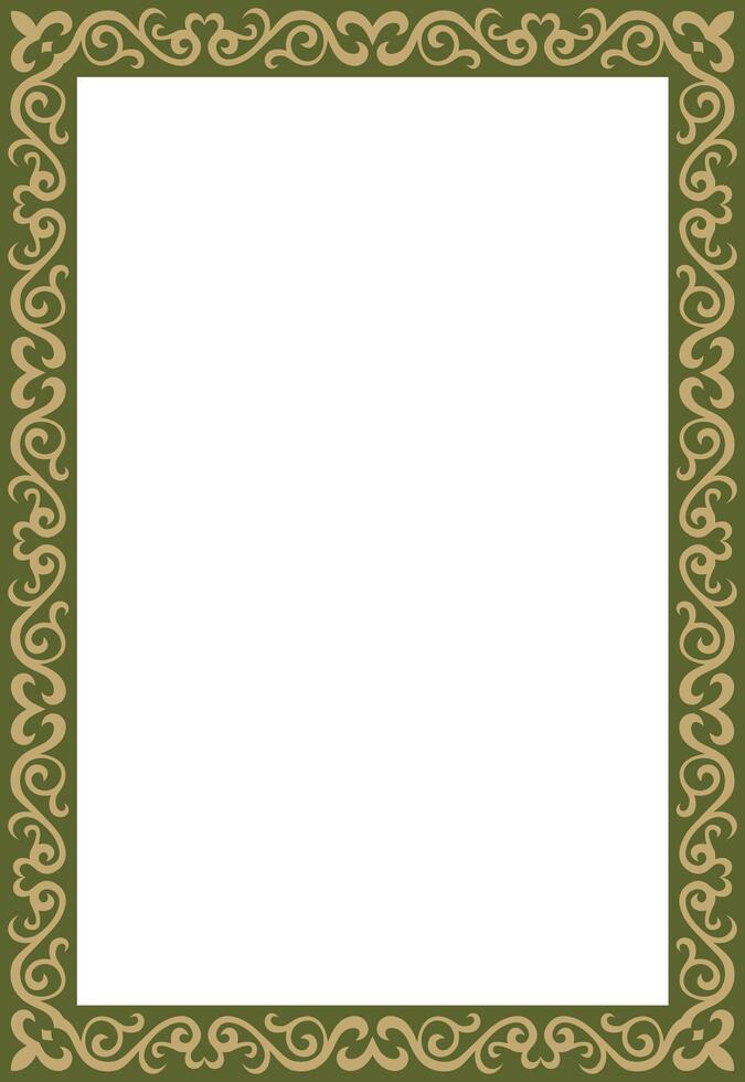 gold with green square Kazakh national ornament. Ethnic pattern of the peoples of the Great Steppe, vector