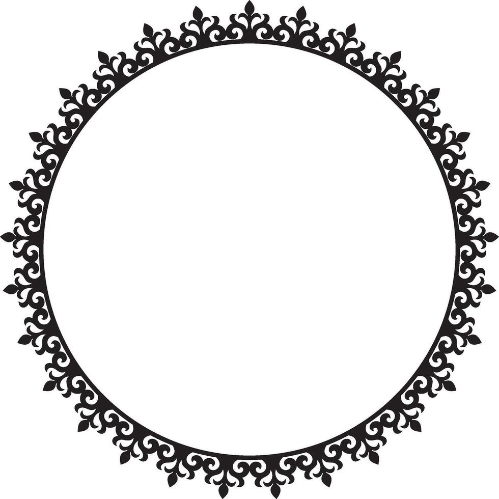 round monochrome Kazakh national frame. Ornamental circle. Ethnic pattern of nomadic peoples of the Great Steppe, Kyrgyz, Mongols, Bashkirs, Buryats, Kalmyks. vector