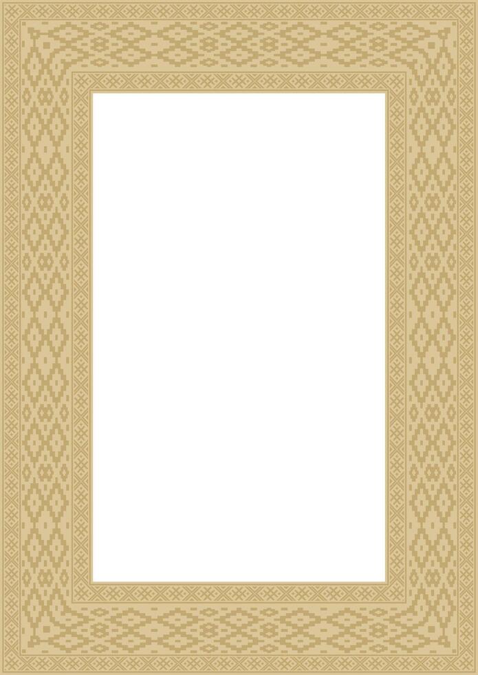 golden square belarusian national ornament frame. Ethnic pattern rectangle of Slavic peoples, Russian, Ukrainian, Serb, Pole, Bulgarian. Cross stitch template vector
