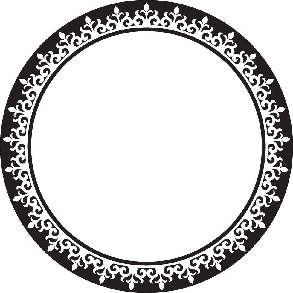 monochrome Kazakh national round pattern, frame. Ethnic ornament of the nomadic peoples of Asia, the Great Steppe, Kazakhs, Kirghiz, Kalmyks, Mongols, Buryats, Turkmens vector