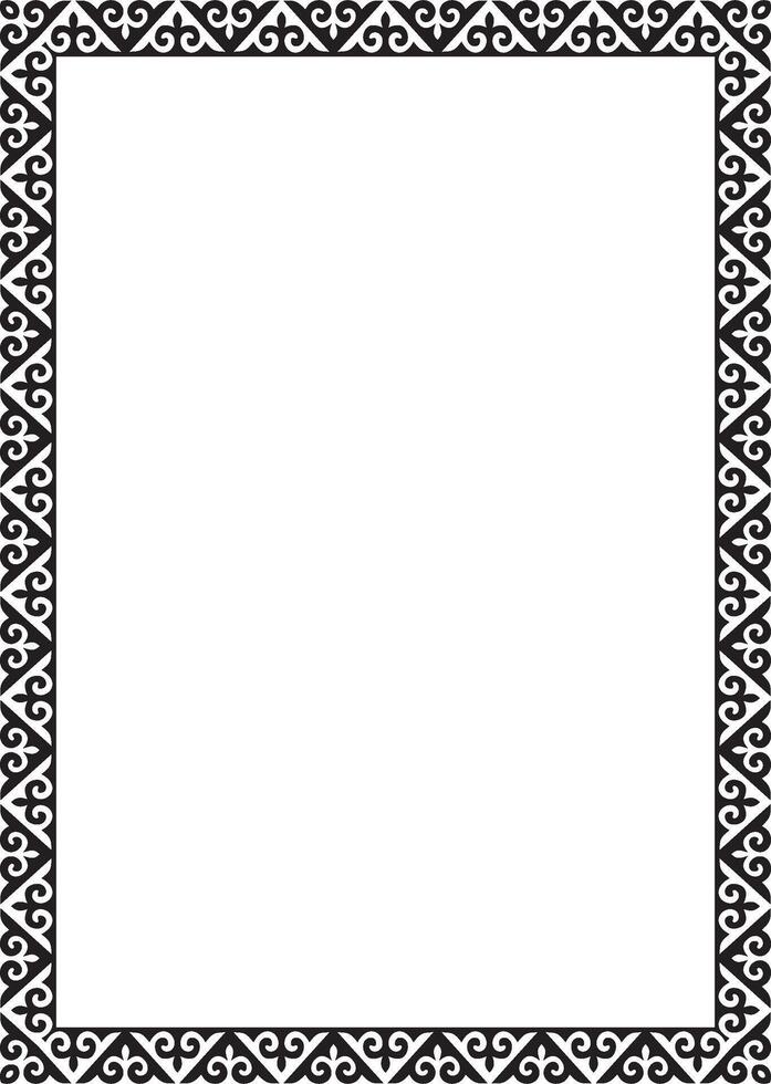 black monochrome square Kazakh national ornament. Ethnic pattern of the peoples of the Great Steppe, vector