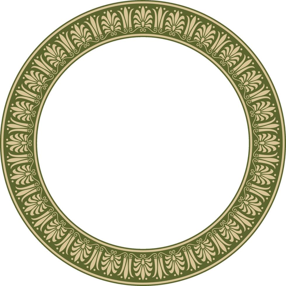 gold and green round classical Greek ornament. European ornament. Border, frame, circle, ring Ancient Greece, Roman Empire. vector